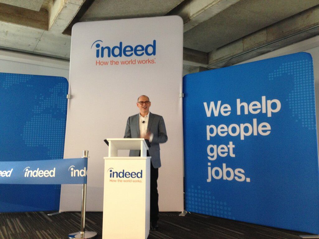 A screenshot of an event put on by Indeed, featuring their slogan "we help people get jobs," a catchy mission statement used in illustrating how to write a good linkedin headline for job seekers.