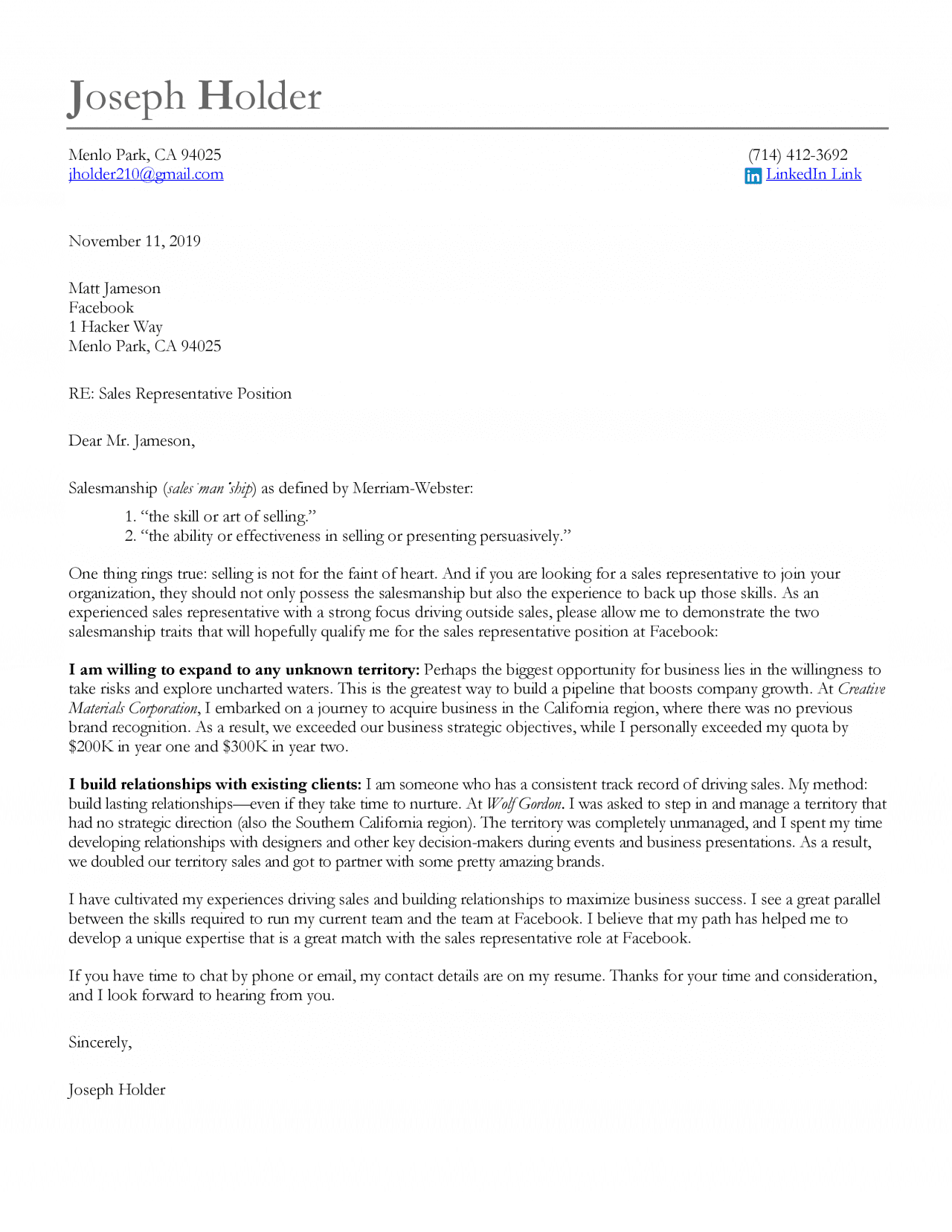 Sales Cover Letter Sample (with writing guide) Let's Eat, Grandma