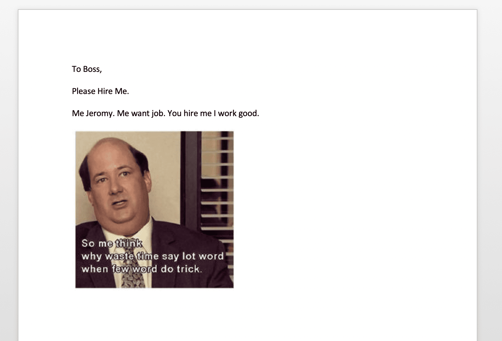 Kevin Office Small Talk Resume Cover Letter