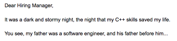 A "too" personal cover letter - the opposite of a cover letter template.