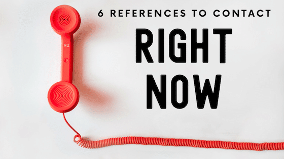A photo of a red, wired phone handset next to bolded text that reads: "6 references to contact right now."