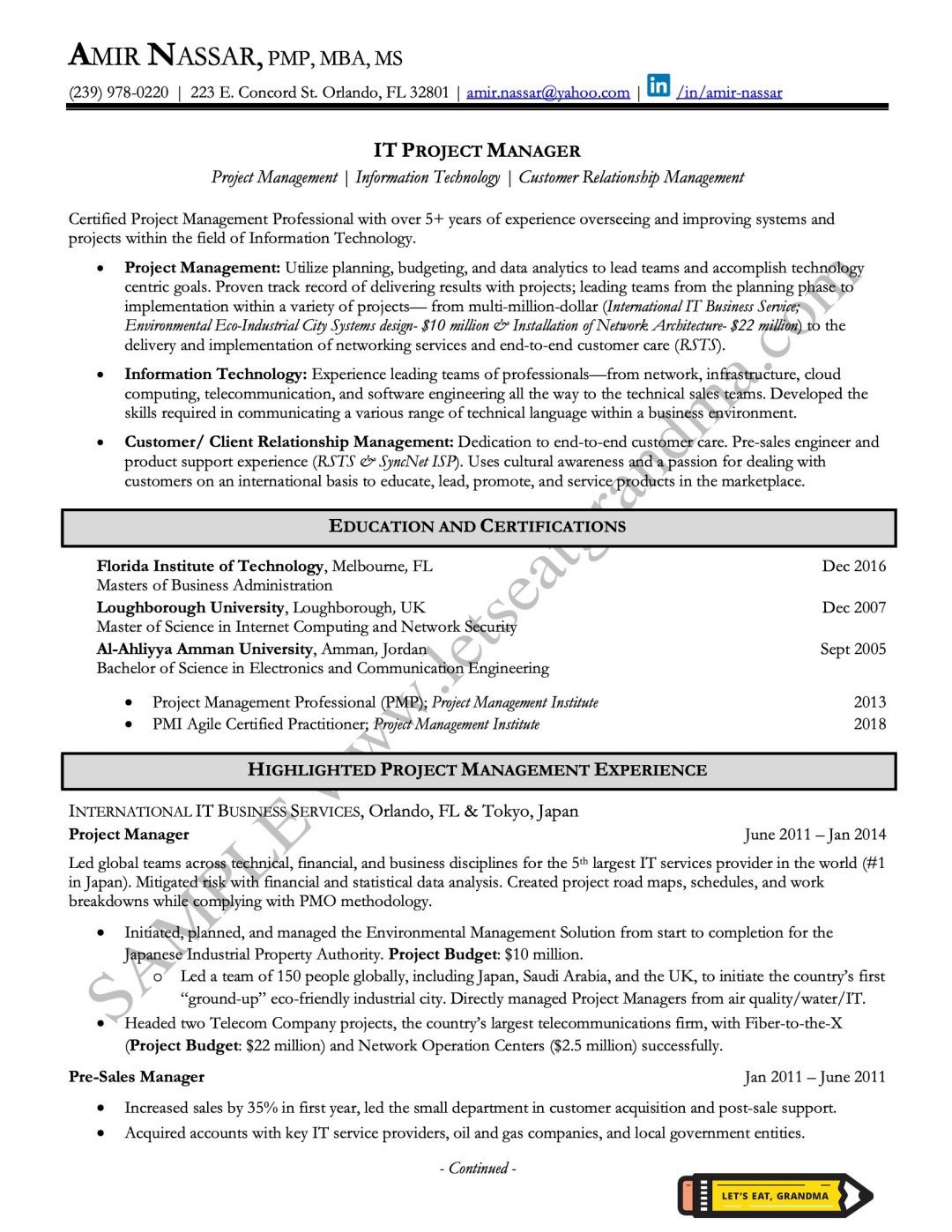 Project Manager Resume Sample (with Guide) | Let's Eat, Grandma