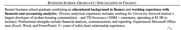 A screenshot of an example of an effective Summary of Qualifications.