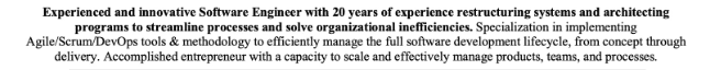 A screenshot of an effective summary of qualifications.
