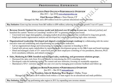 Page 1 of a CRO resume rewritten by Let's Eat, Grandma, one of 2 executive resume examples featured in this article.