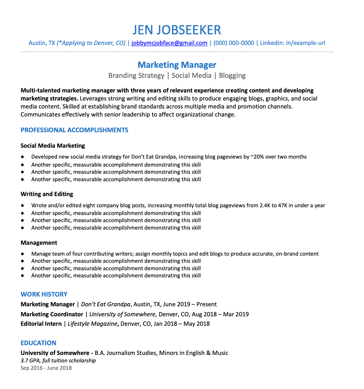 non chronological resume example