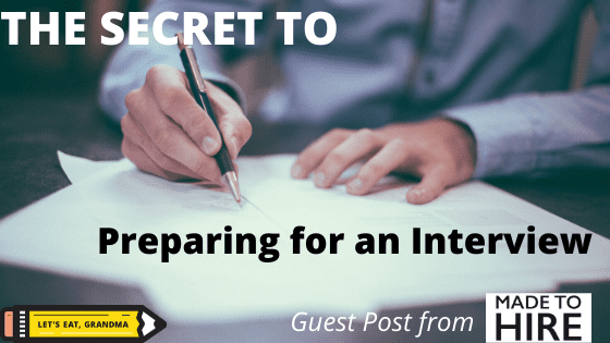 A title graphic with a formally dressed person writing a sheet of paper with an overlay of an alternative of the article's title: "How to Ace an Interview"