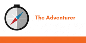 A graphic with a compass icon and the title "The Adventurer",  illustrating 1 of 6 cover letter tone profiles.