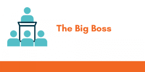A graphic with an icon of a person leading three others and the title "The Big Boss," illustrating 1 of 6 cover letter tone profiles.