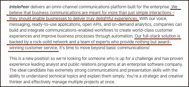 An example of a job posting with relevant info about the company, a useful tool in researching a company for a cover letter.