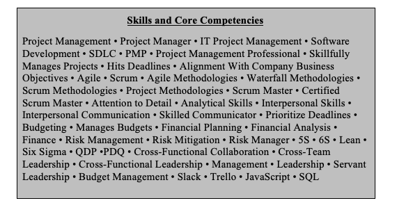 A graphic of a massive, overwrought skills section
