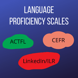 A graphic listing the ATCFL, CEFR, and LinkedIn/ILR scales, several tests helpful for determining language proficiency levels on a resume.