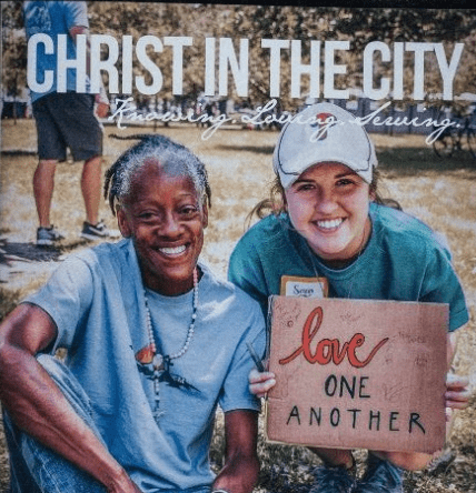 A promotional image for the philanthropic organization Christ in the City.