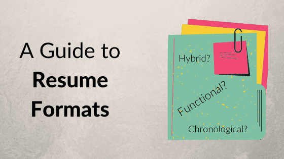 A title graphic featuring an alternate version of the article's title: "A Guide to Types of Resume Formats," laid over an icon of a file folder with several documents sticking out.