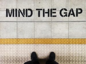 A photo of text at a subway station reading 