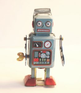 A stock photo of an old-fashioned toy robot (Photo by Rock'n Roll Monkey on Unsplash.)