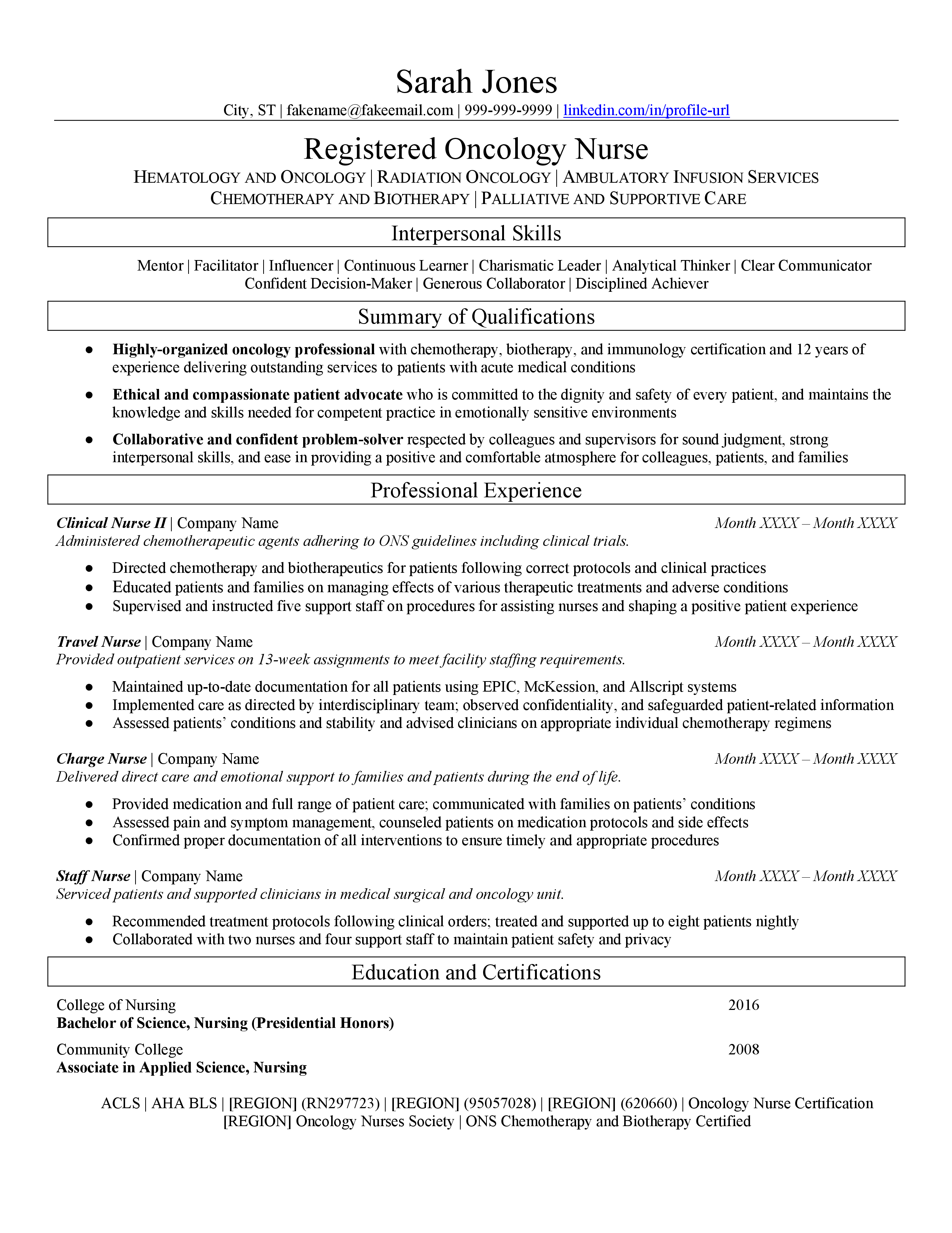 Nurse resume example