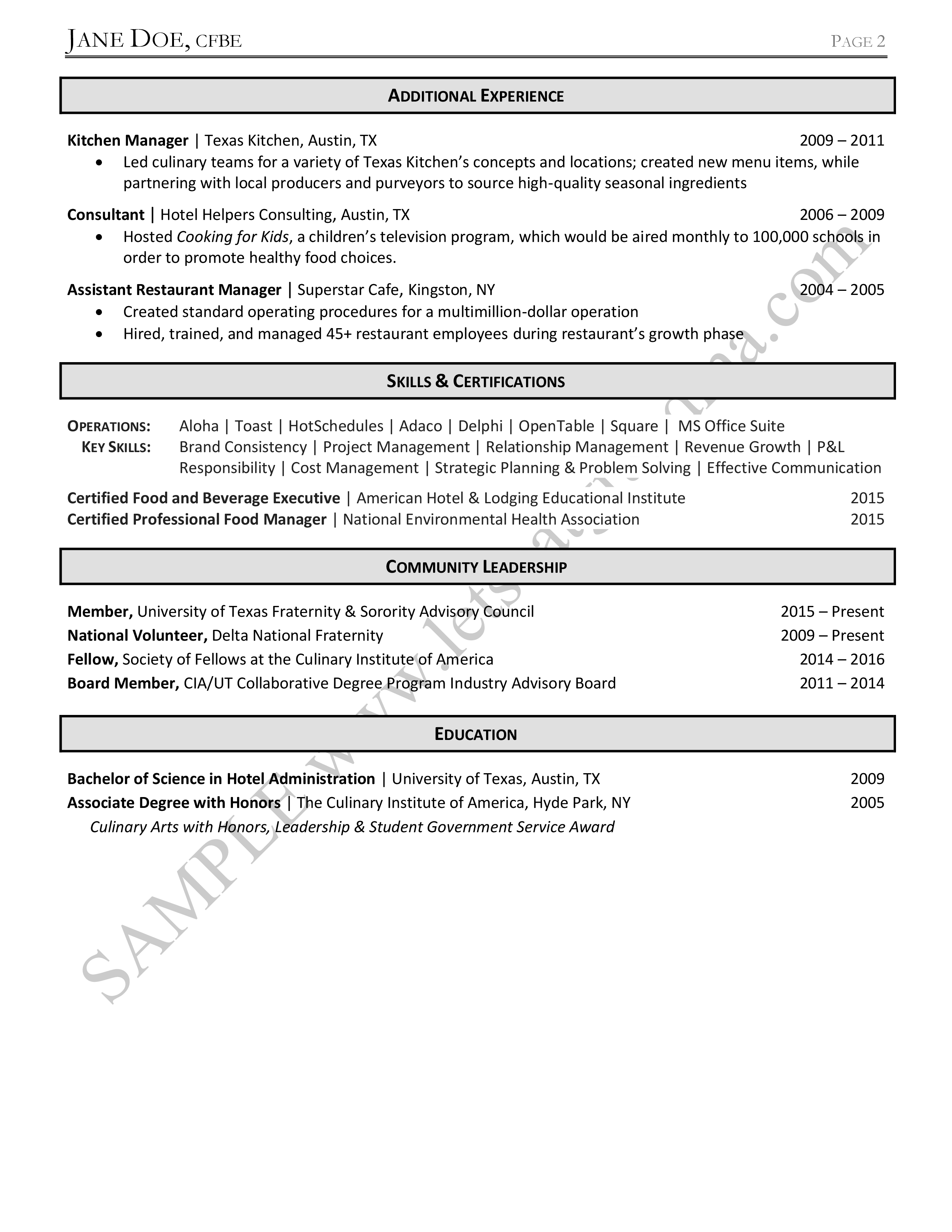 hospitality resume example 2